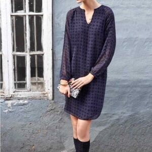 CAbi Harlequin Tunic Shirt Dress Blue Black XL Chic Feminine Romantic Stylish